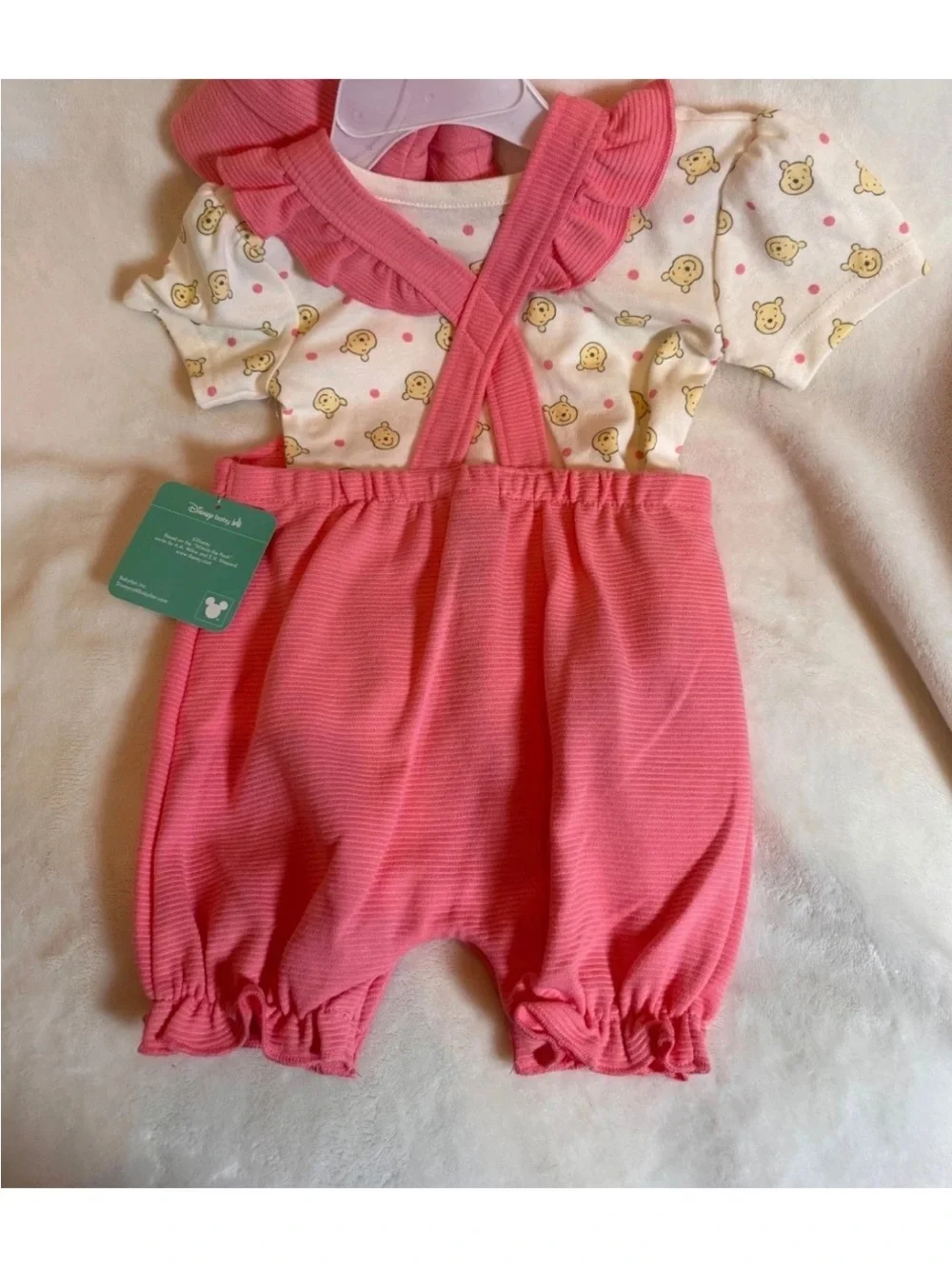 Disney Pink Winnie the Pooh Overalls Shorts Set with Matching Hat